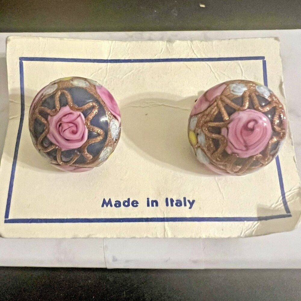 VTG Womens Earrings Venetian Murano Glass Wedding Cake Floral Made in Italy